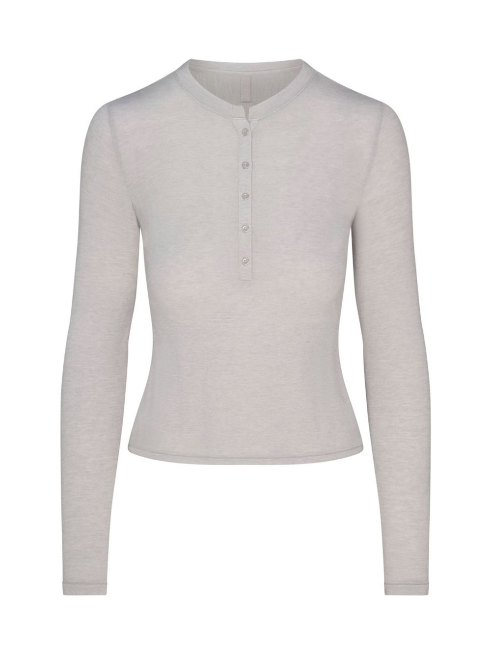 SKIMS Sheer Modal Crewneck Henley Heather Grey XS NWT Cashmere Long Sleeve
